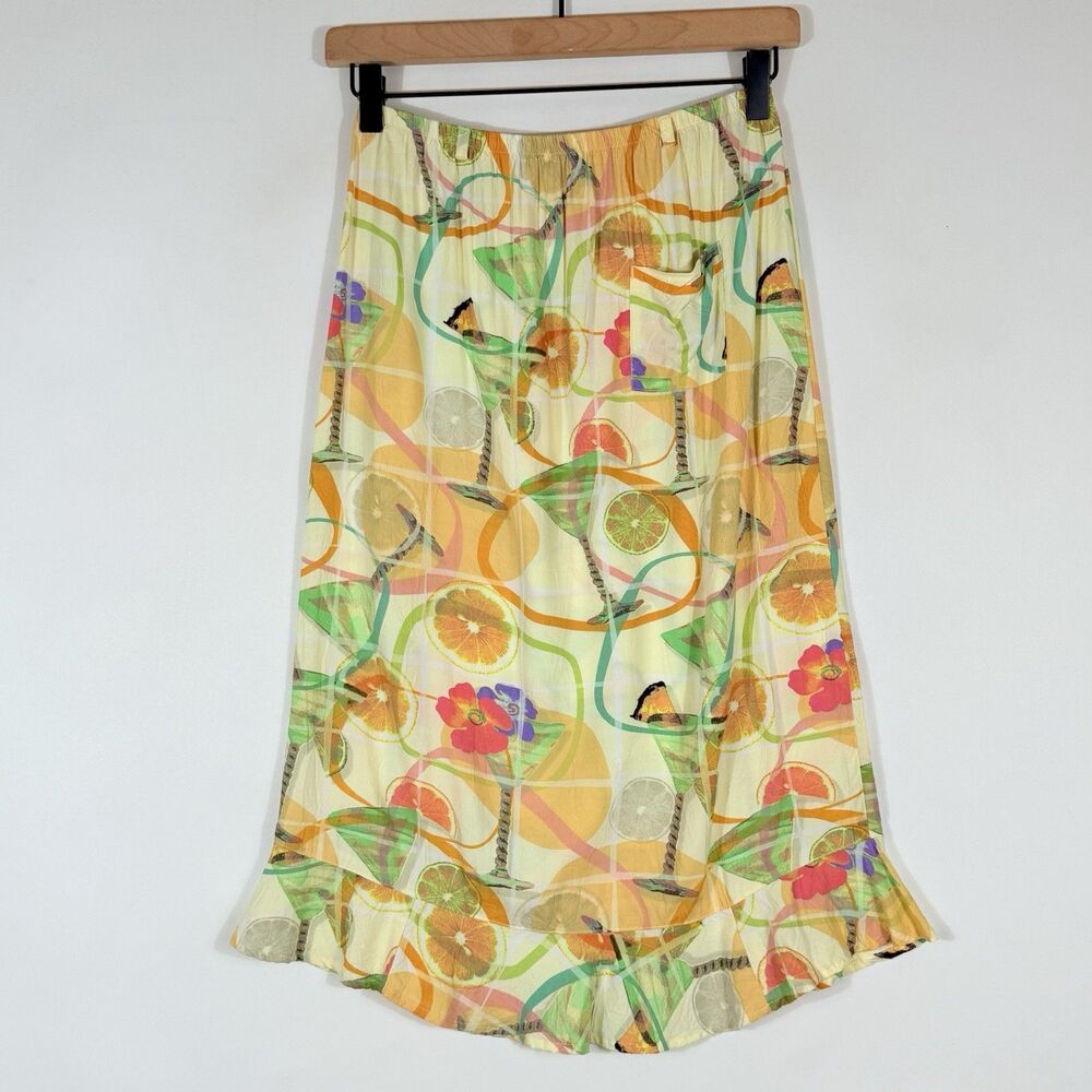Weekend Traffic Vtg Skirt Womens XS Yellow Tropical Floral Martini‎ Whimsical